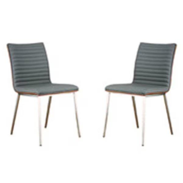 Armen Art Furniture LCCACHGRB201 Cafe Brushed Stainless Steel Dining Chair; Gray Pu with Walnut Back - Set of 2, Armenartfurniture, Mfr#: LCCACHGRB201